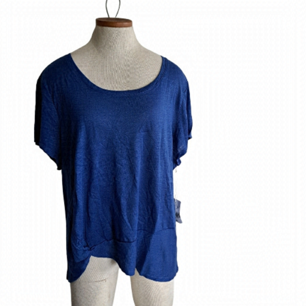 HABITAT Short sleeve 100% LINEN top HI LOW KNOT tie front blue resort coastal XL